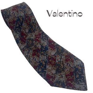 Valentino Burgundy Navy Gold Italian Silk Luxury Necktie